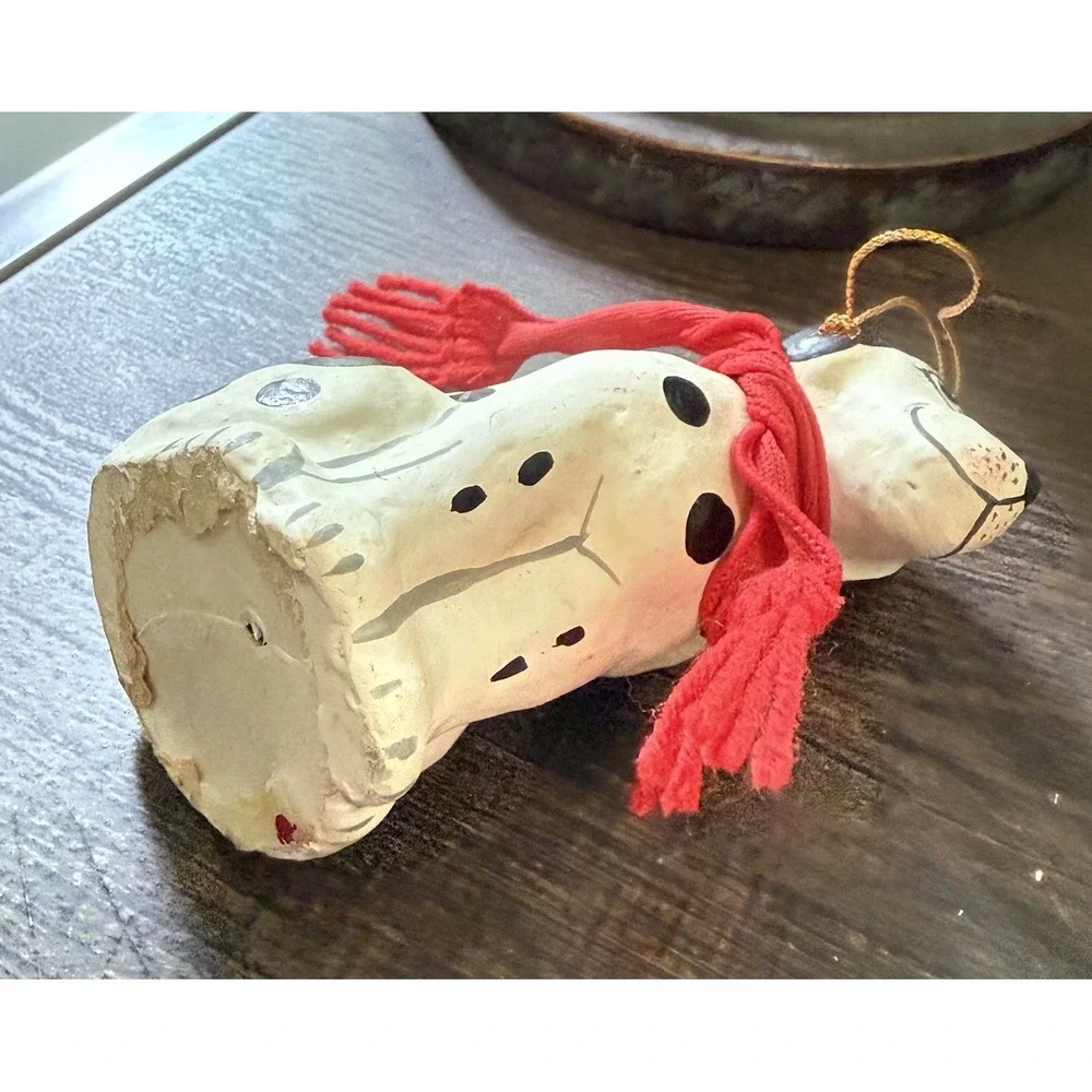 Folk Art Dog Paper Mache /Plastic  Dalmatian Dog Christmas Tree Ornament Scarf